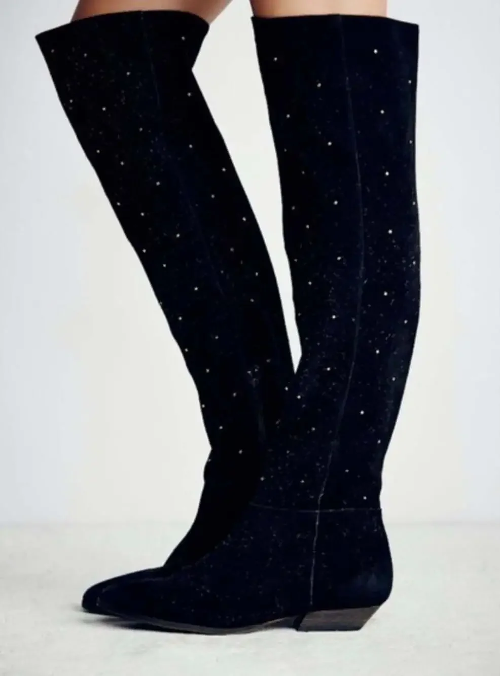 Free People Studded Over-The-Knee Black Suede Boots
